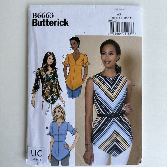 Butterick Pattern 6663 Tunic Blouse Shirt Point Hem 6-14 Semi-Fitted Top Uncut - Picture 1 of 2